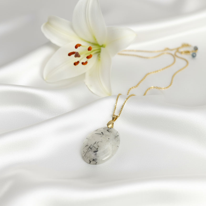 collier doré quartz tourmaline