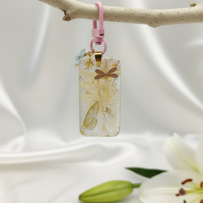 Porte clé féerique en quartz rose bijou de sac, cadeau