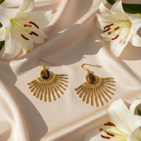 boucles d oreilles dorée oeil de tigre