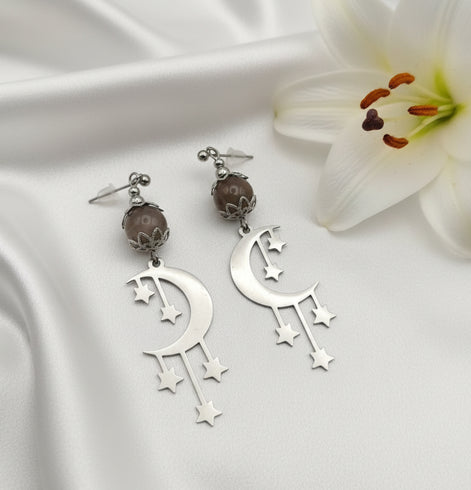 Boucles d'oreilles Luna argentée et pierre de lune