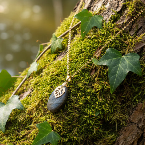 Collier doré labradorite violette bleu