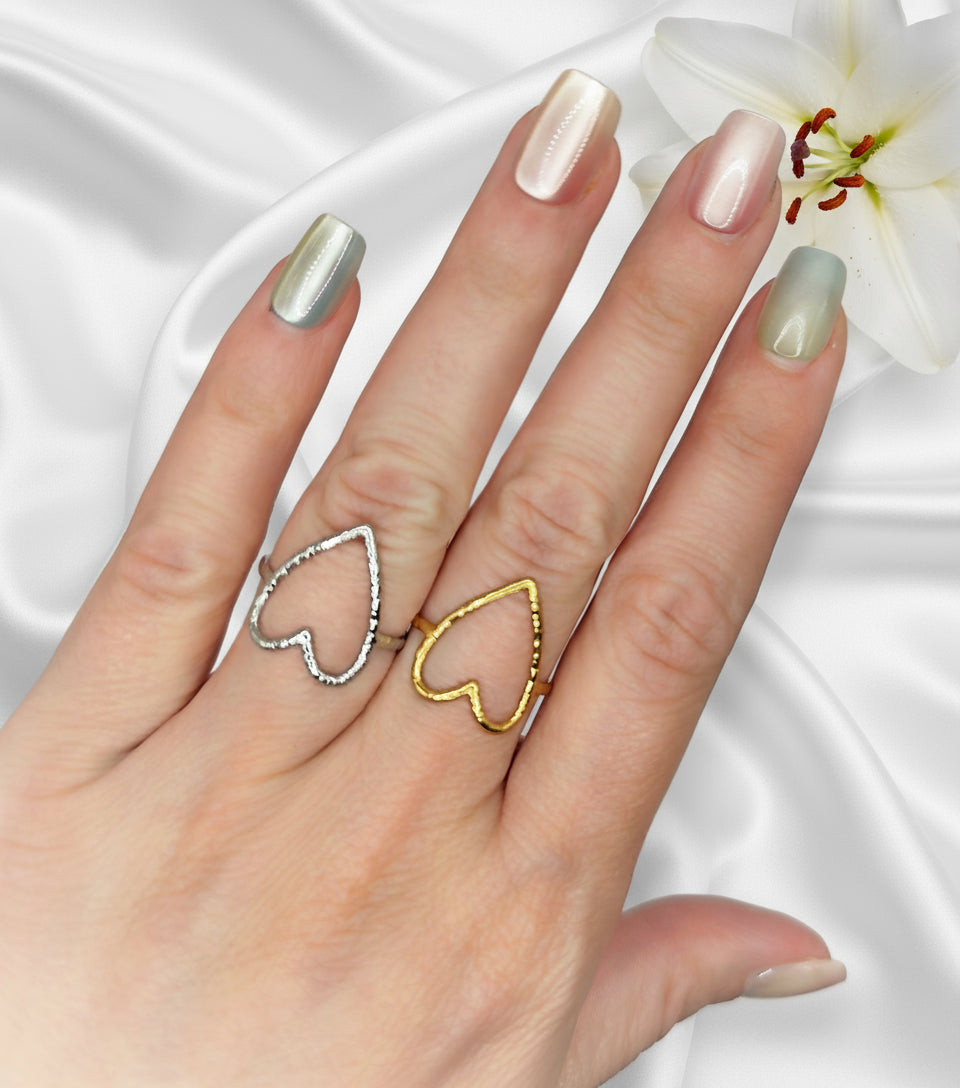 Bague coeur en acier ajustable