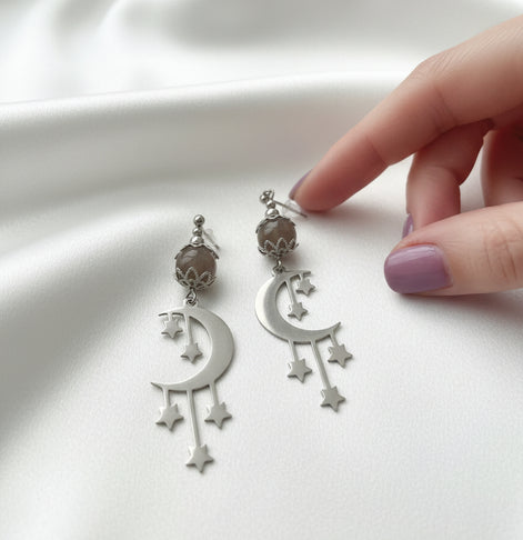 Boucles d'oreilles Luna argentée et pierre de lune