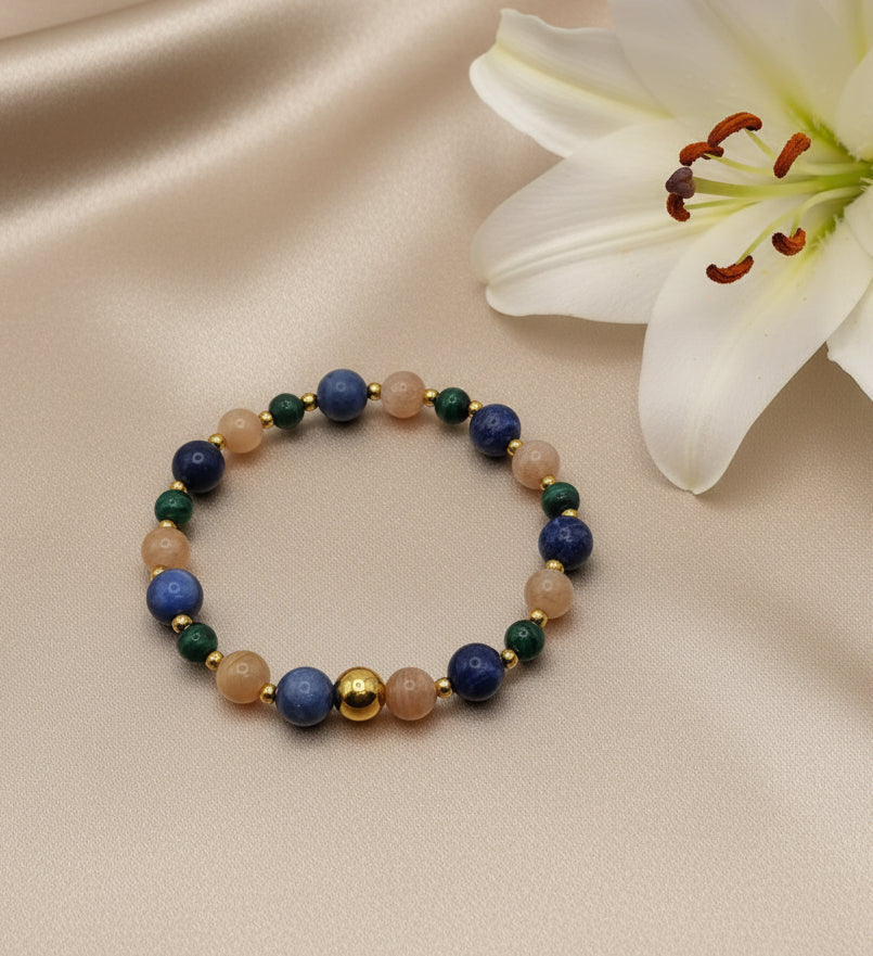 Bracelet Relation épanouie Pierre de Lune, Sodalite & Malachite