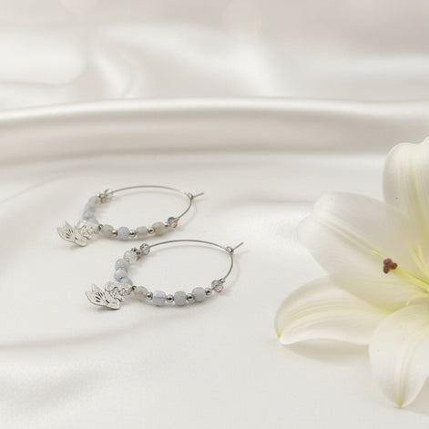 Boucles d'oreilles créoles sirène argenté en labradorite ou calcédoine bleu