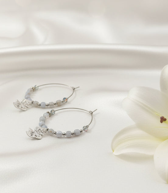 Boucles d'oreilles créoles sirène argenté en labradorite ou calcédoine bleu