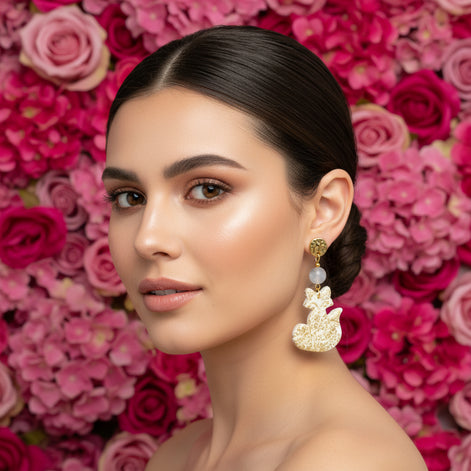 Boucles d'oreilles dorées labradorite et empreinte renard