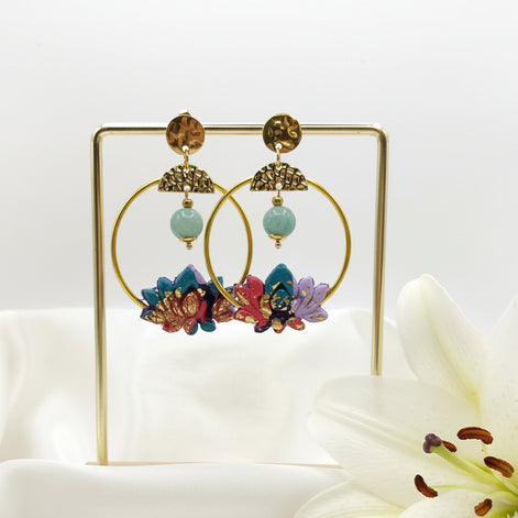 boucles doreilles doré lotus coloré amazonite