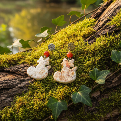 Boucles d'oreilles renard cornaline orange