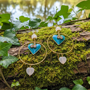 Boucles d'oreilles dorées coeur, quartz rose