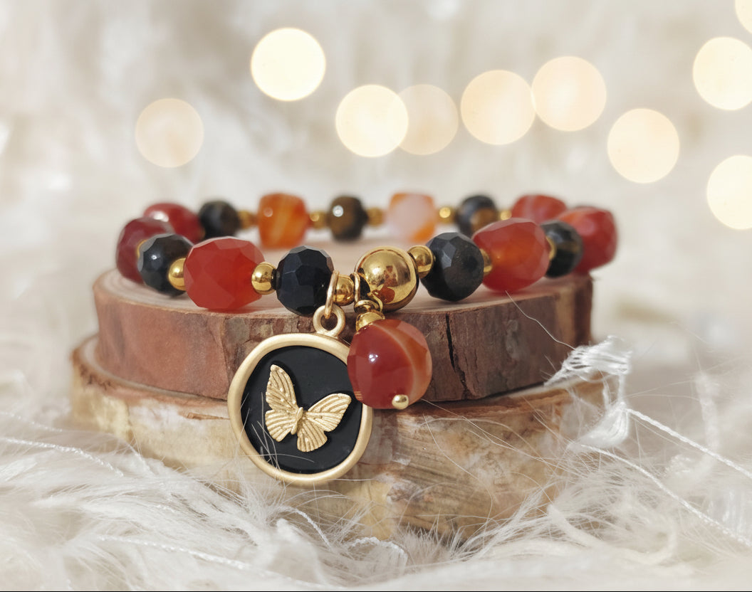 Bracelet confiance et ambition en cornaline et oeil de tigre sur mesure