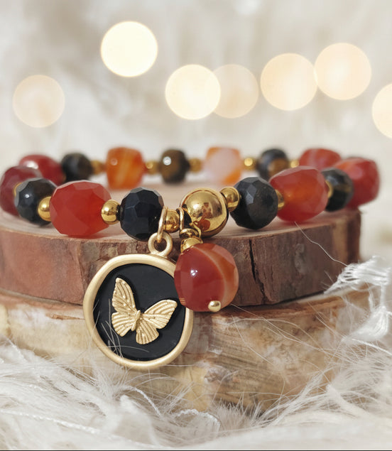 Bracelet confiance et ambition en cornaline et oeil de tigre sur mesure