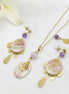 Collier, Boucles d'oreilles dorées, améthyste, polymère, acier inoxydable