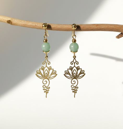 Boucles d'oreilles divines Lotus Unalom, sur mesure, pierre au choix
