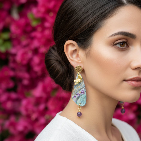 Boucles d'oreilles féeriques papillon et améthyste
