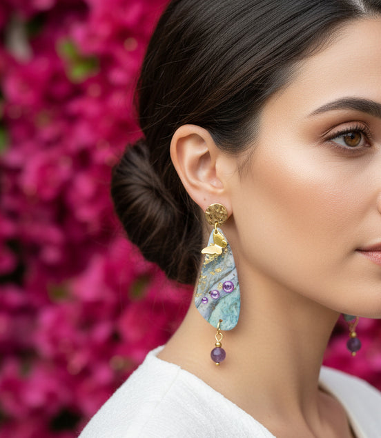 Boucles d'oreilles féeriques papillon et améthyste