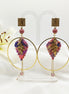 Boucles d’oreilles créoles dorées en rhodonite, feuille et or, 60mm