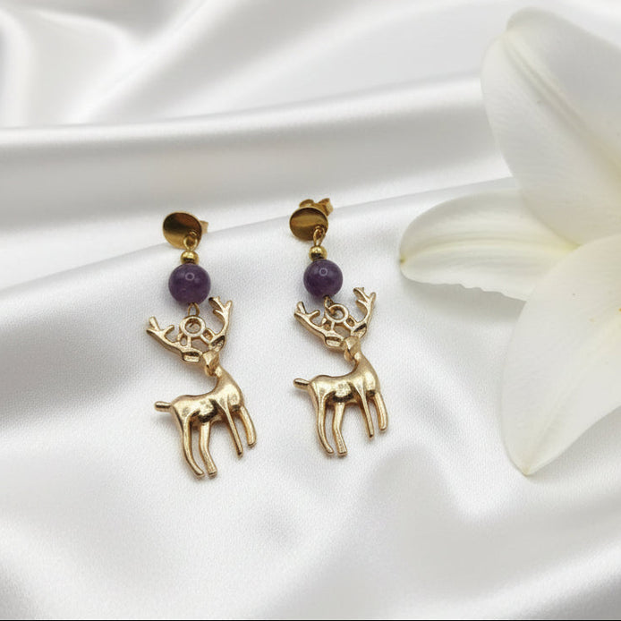 Boucles d'oreilles Cerf en labradorite, améthyste