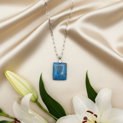 Collier chaine argenté et Apatite au choix