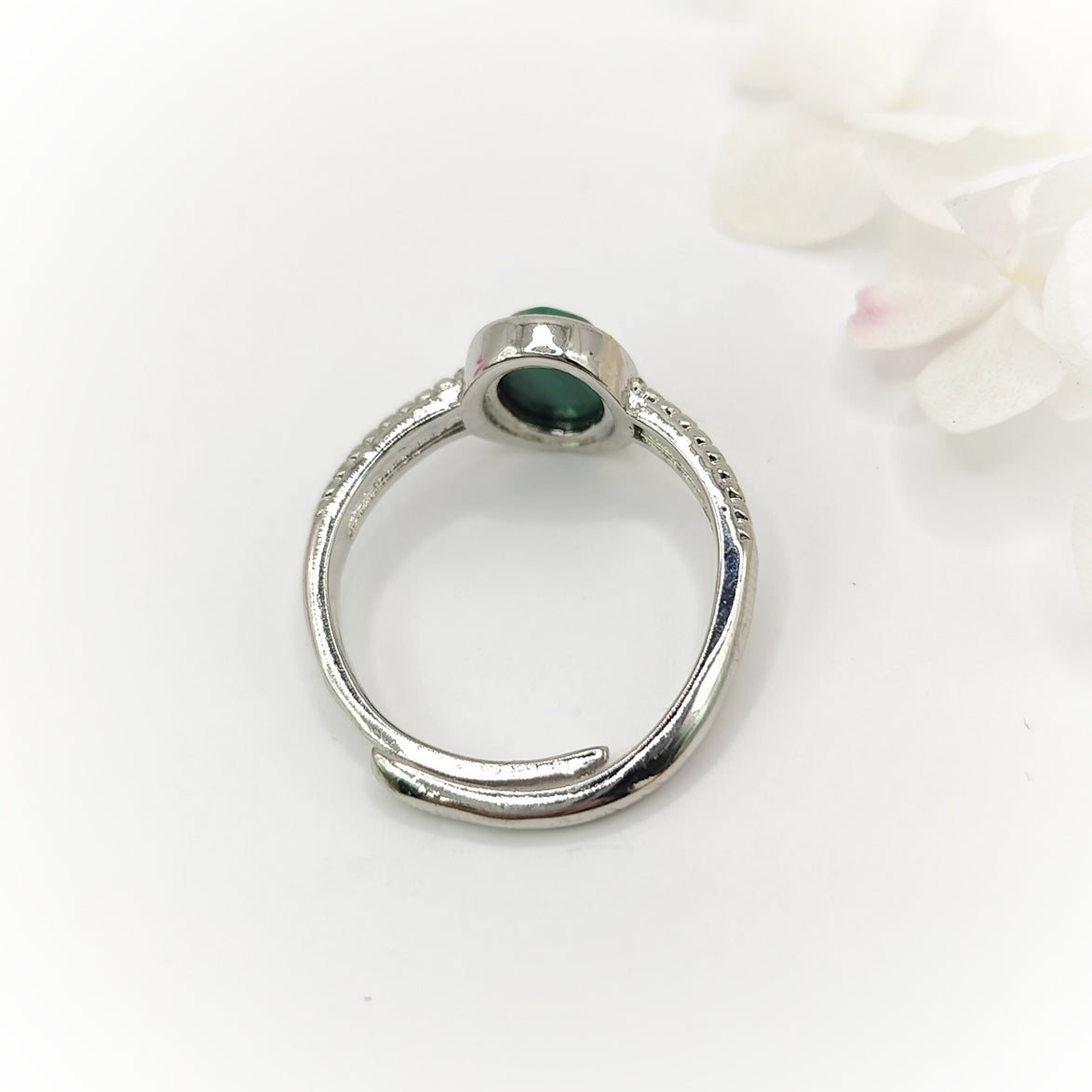 Bague Déesse ou Princesse en Malachite, Argentée, Ajustable