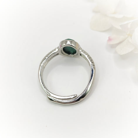 Bague déesse ou princesse argenté et malachite extra, réglable