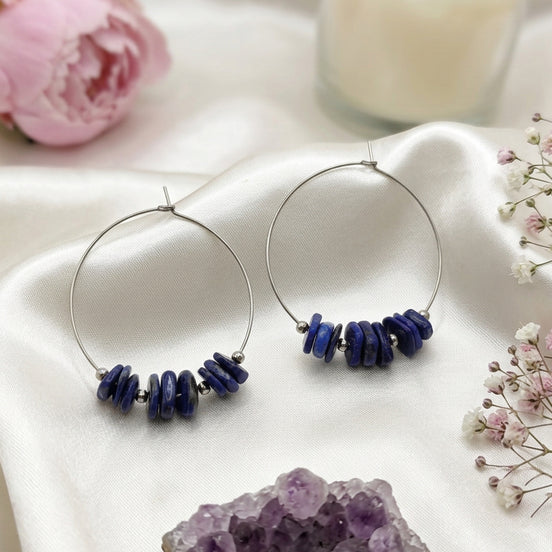Boucles d'oreilles créoles en pierres et en acier inoxydable