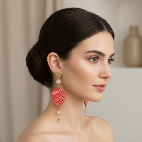 boucles d'oreilles originales rouge et or
