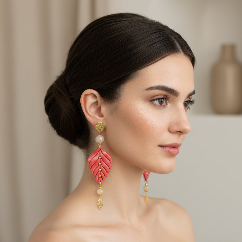 boucles d'oreilles originales rouge et or