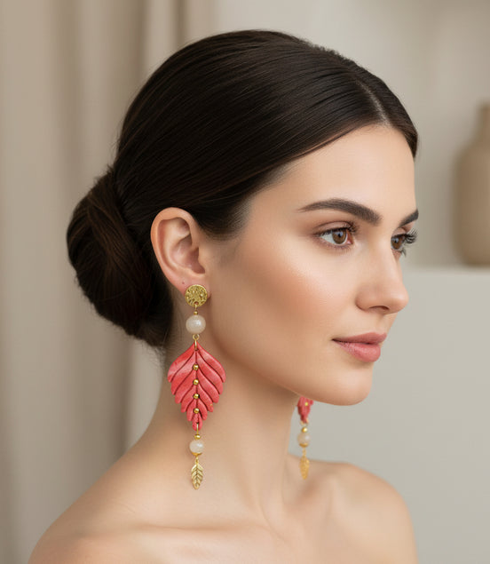 boucles d'oreilles originales rouge et or