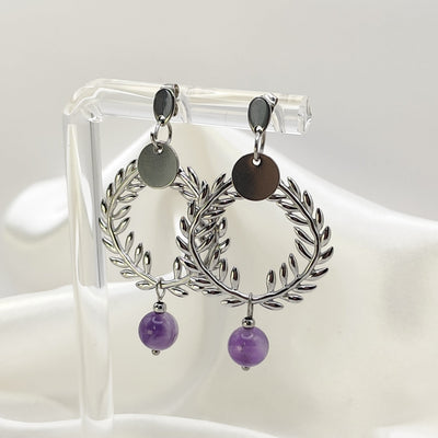 Boucles d'oreilles Césaria Doré ou argenté, Améthyste ou labradorite