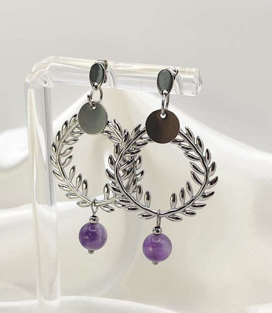 Boucles d'oreilles Césaria Doré ou argenté, Améthyste ou labradorite