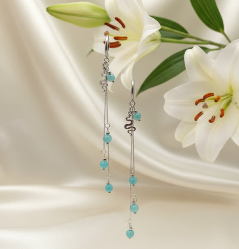 Boucles d'oreilles argentées en amazonite et serpent