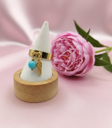 Bague doré ange, pierre et acier ajustable