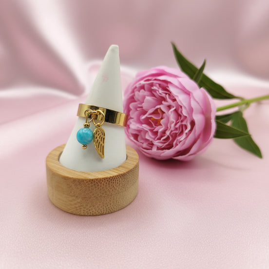 Bague doré ange, pierre et acier ajustable