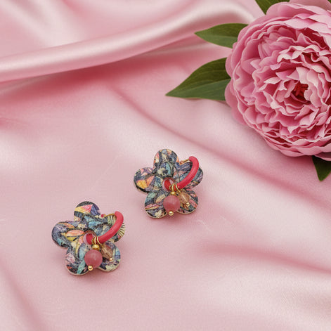 Boucles d’oreilles framboise dorées et rhodonite