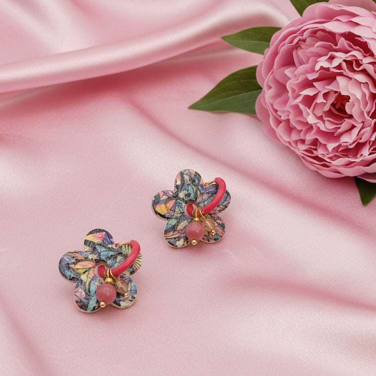 Boucles d’oreilles framboise dorées et rhodonite