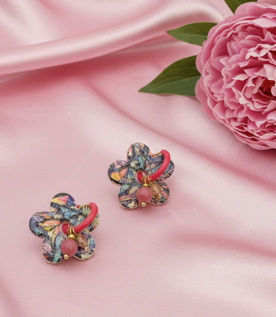 Boucles d’oreilles framboise dorées et rhodonite