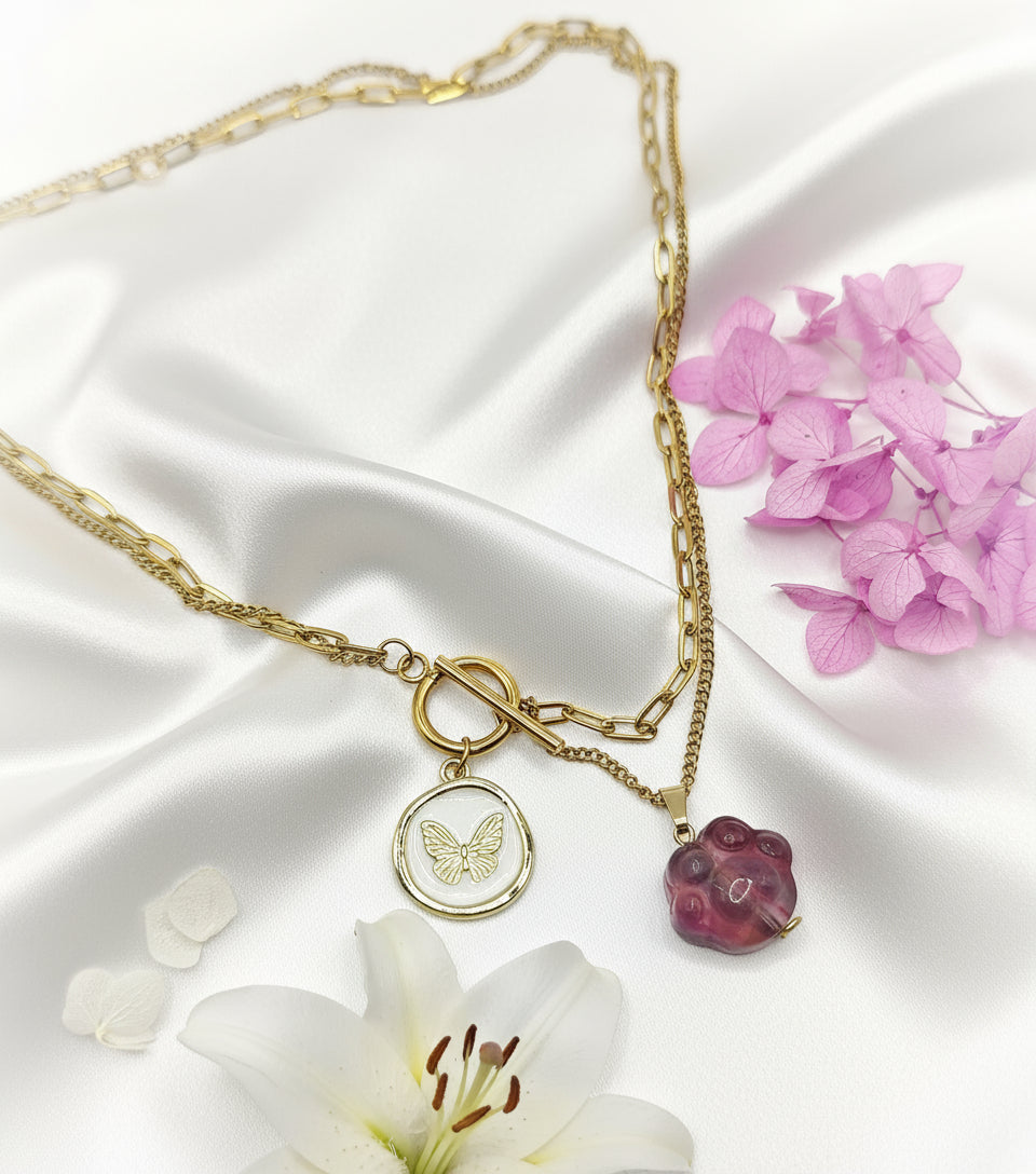 collier doré fluorite