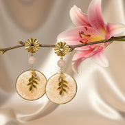 Boucles d'oreilles dorées, pierre de lune, acier inoxydable
