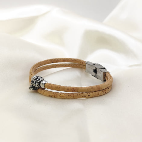 bracelet homme tete de mort liège inox 