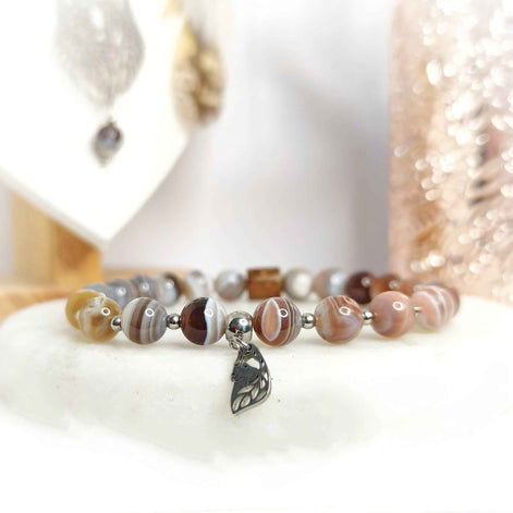 Collier ou bracelet en agate du Botswana extra "loup sacré"