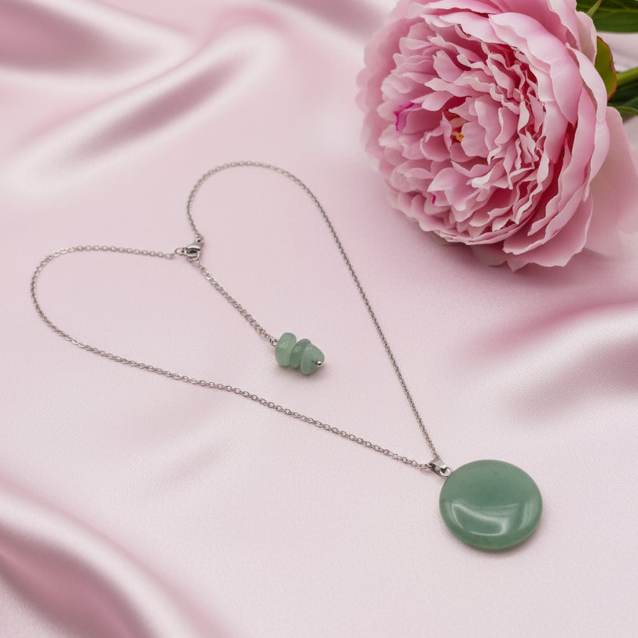 collier chaine argenté aventurine ronde