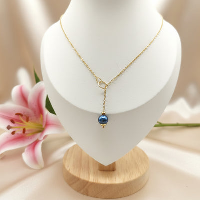 collier doré acier inoxydable et perle en pierre