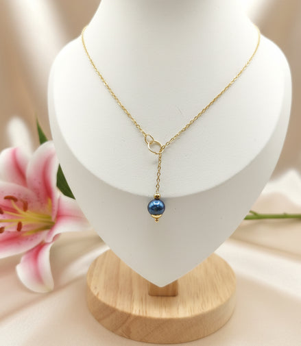 collier doré acier inoxydable et perle en pierre