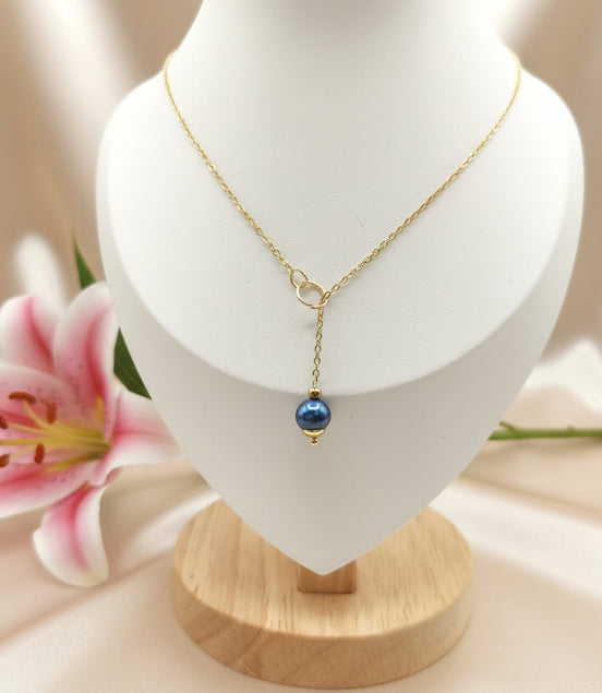 collier doré acier inoxydable et perle en pierre