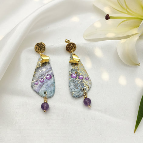 Boucles d'oreilles féeriques papillon et améthyste