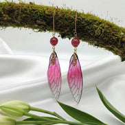 Boucles d'oreilles Ailes de fée en Rhodonite, dorée