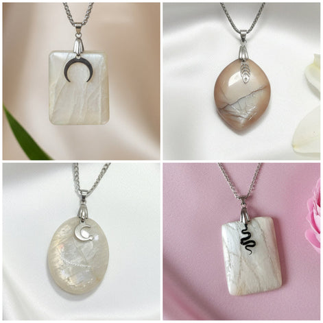 Collier argenté pierre de lune blanche extra au choix