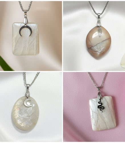 Collier argenté pierre de lune blanche extra au choix