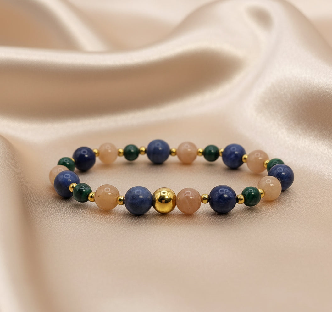 Bracelet Relation épanouie Pierre de Lune, Sodalite & Malachite